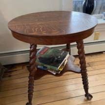 Beautiful antique oak parlor table with claw and glass ball feet 