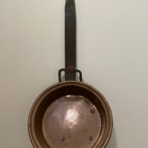 Antique copper oyster pan with forged iron handle