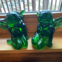 Vintage green glass angel candleholders