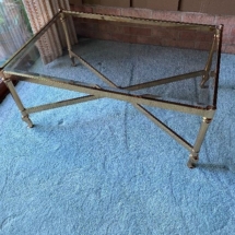 Hollywood regency brass glass top coffee table
