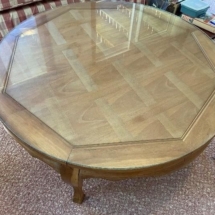 Inlaid vintage glass top coffee table