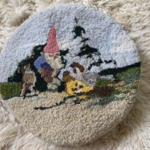 Vintage gnome needlepoint pillow