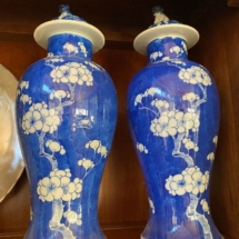 Pair of Chinese Hawthorne blue white porcelain apple blossom prunus vases - mid 1800’s