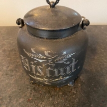 Antique metal biscuit jar