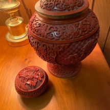 Chinese cinnabar vessel and trinket box