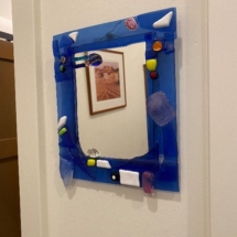 Blue fused glass mirror
