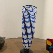 Blue and white handblown vase signed