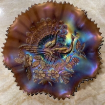 Northwood “Peacocks on the Fence” Carnival Glass Bowl