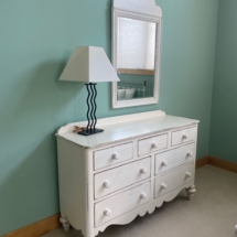 White distressed dresser and mirror by Lexington
