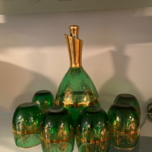 Bohemian emerald green decanter with 6 glasses